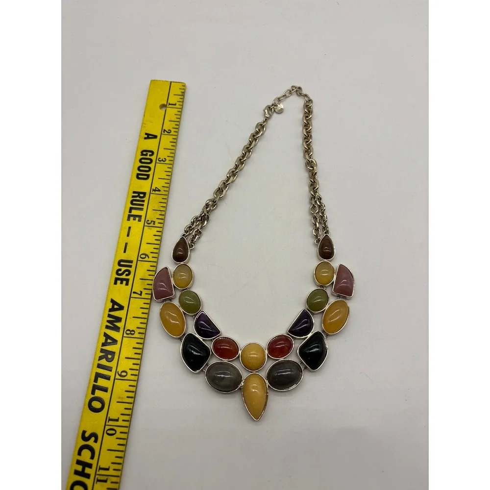 Loft Multi Color Resin Stone Bib Statement Necklace Gold‎ Tone
